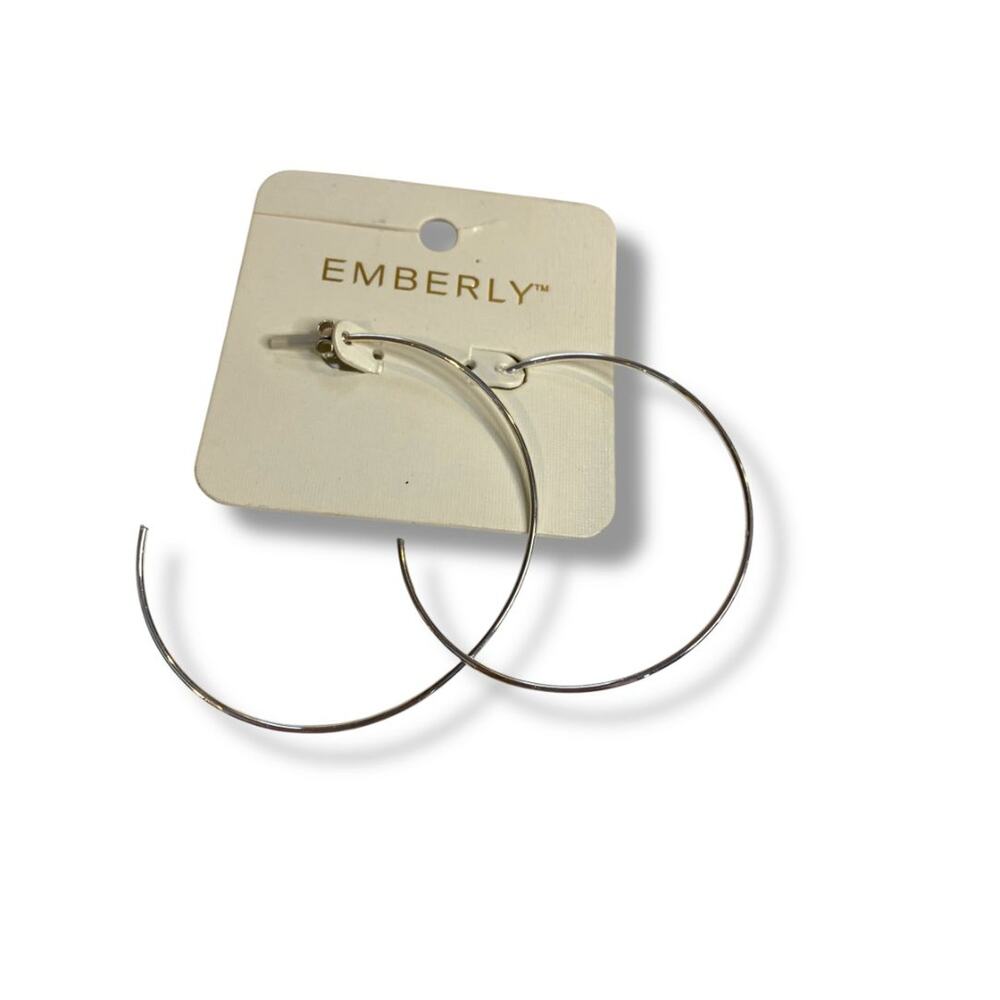 Emberly Post Pierced Silvertone Hoop Earrings 3" Diameter Thin New